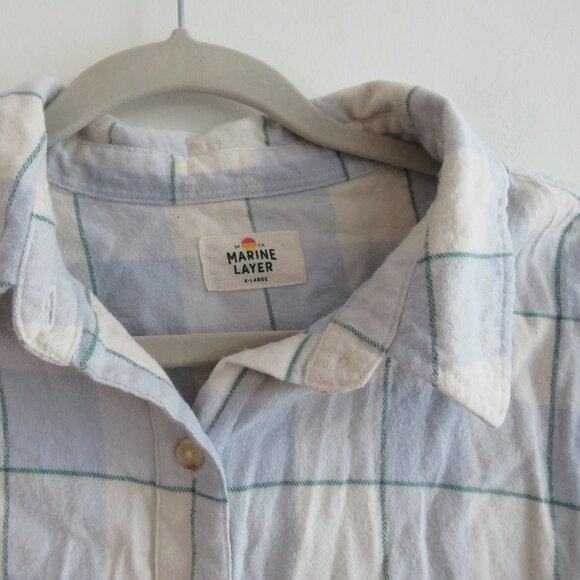 MARINE LAYER Monterey Flannel Shirt in Cool Blue Plaid Casual Gorpcore- Size XL - Picture 5 of 15